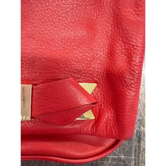 "TED BAKER" Cross Body Red Leather Purse Gold Metal Accent Quiet Luxury Designer - Picture 7 of 16